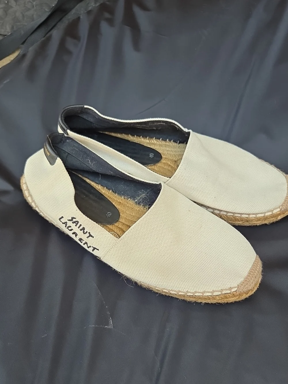Saint Laurent Cream Canvas Espadrille Slingbacks